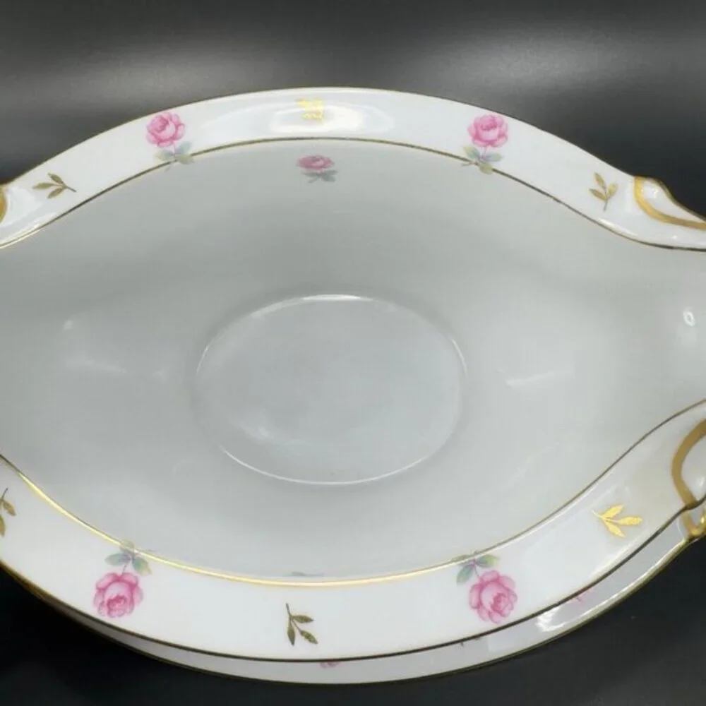 Noritake Rosalie Gravy Boat with Attached UnderPlate Sauce‎ Dish Porcelain Japan